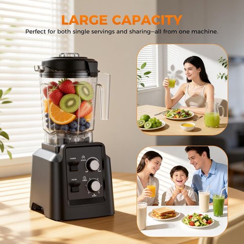 1800W Professional Blender by [Brand Name] - 6-Blade Smoothie Maker with Grinder, Self-Cleaning, 68oz & 27oz Dishwasher Safe Jars