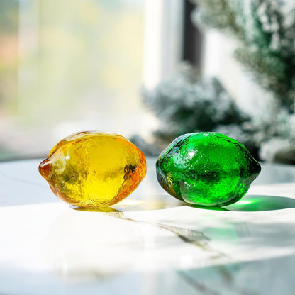 Skiennix Glass Lemon Figurine | Decorative Fruit Ornament for Home & Office | 1.7 x 2.3 Inches