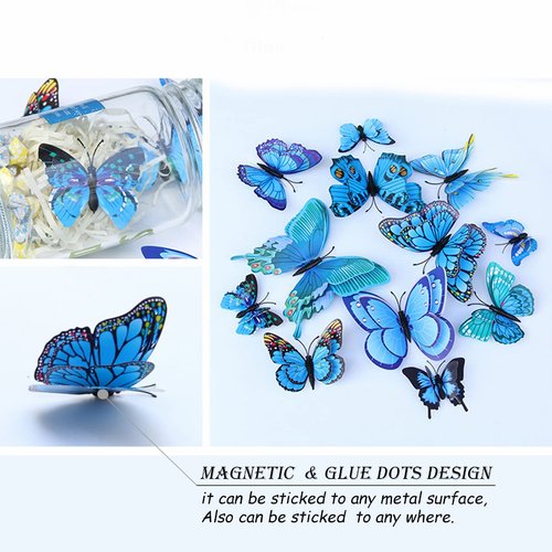 OPSEAM Butterfly Wall Decor 24/48 PCS, 3D Butterflies Stickers for Party Decorations with Magnets(Blue, 24)