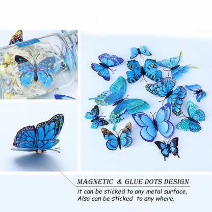 OPSEAM Butterfly Wall Decor 24/48 PCS, 3D Butterflies Stickers for Party Decorations with Magnets(Blue, 24)