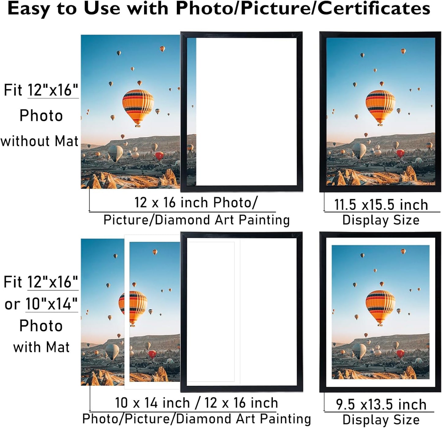 12x16 Black Picture Frame by [Brand Name] - Perfect for 30x40cm Diamond Paintings & Photos
