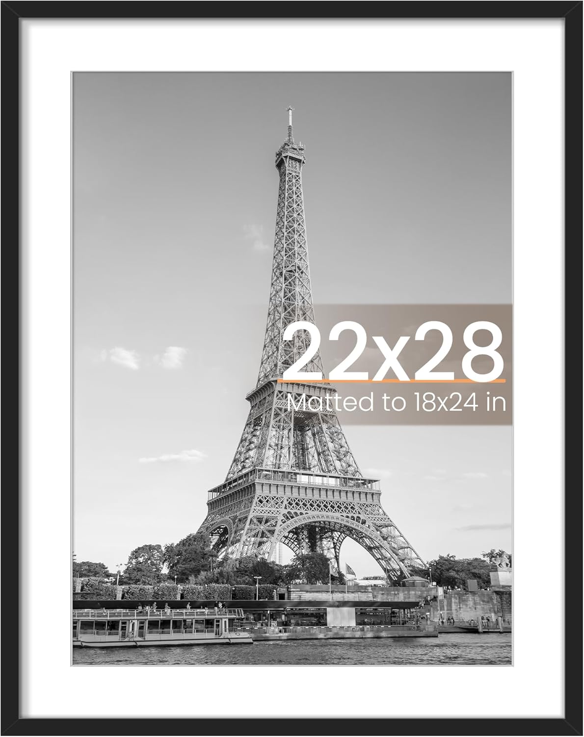 Upsimples 22x28 Poster Frame - Versatile Display for 18x24 Pictures with Mat or 22x28 Without - Black, 1 Pack