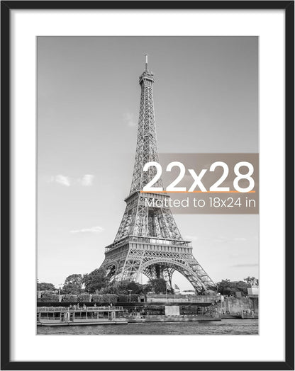 Upsimples 22x28 Poster Frame - Versatile Display for 18x24 Pictures with Mat or 22x28 Without - Black, 1 Pack
