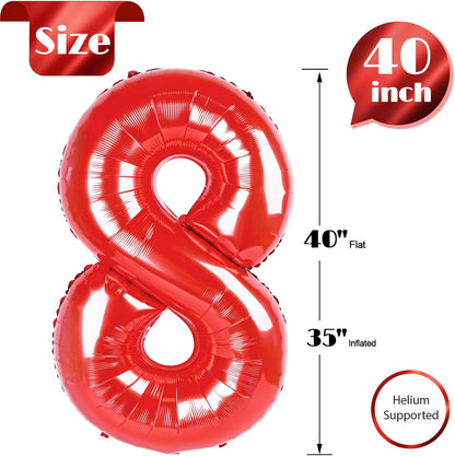 Red Number 8 Balloon - 40 Inch Birthday Decoration for 8th Party Supplies