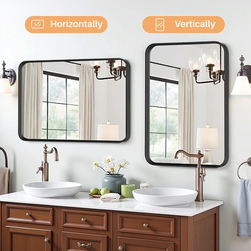 Atilioo Bathroom Mirror for Wall, 30x22 Inch Rectangle Mirror, Matte Black Metal Framed Bathroom Vanity Mirror for Restroom Farmhouse, Anti-Rust, Tempered Glass, Horizontally or Vertically Hanging