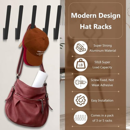 Kssvzz Metal Hat Racks - 5 Pack Heavy-Duty Wall Holder for Baseball Caps | Strong Adhesive, Black