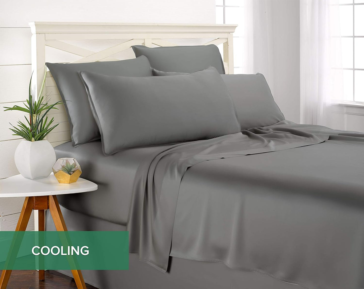 Pure Bamboo Queen Sheets - Luxuriously Soft & Cooling 100% Organic Viscose Bed Set | Stone Grey, 2-Year Quality Promise