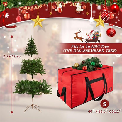 Heavy Duty Christmas Tree Storage Bag by [Brand Name] - Large Capacity with Reinforced Handles & Dual Zippers - Fits 3FT/4FT/4.5FT Artificial Trees, Red