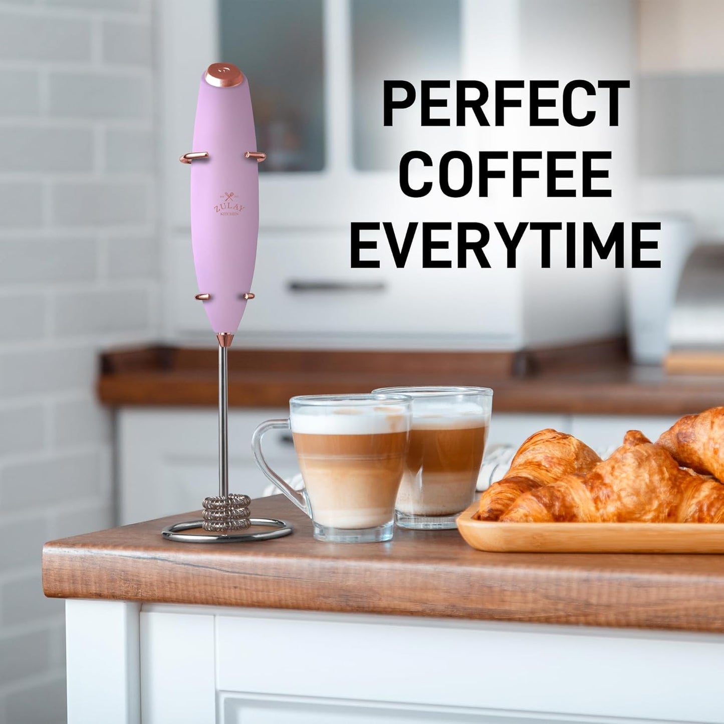 Zulay Kitchen Tornado Triple Whisk Milk Frother - Handheld Foam Maker for Coffee & Lattes - Rose Gold