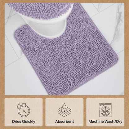 GORILLA GRIP Plush Absorbent Shaggy Chenille Bath Rug Mat for Square Toilet Base with Rubber Backing, Machine Washable Rugs, Soft Microfiber Contour Mats for Toilets, Bathroom Decor, Lt Purple
