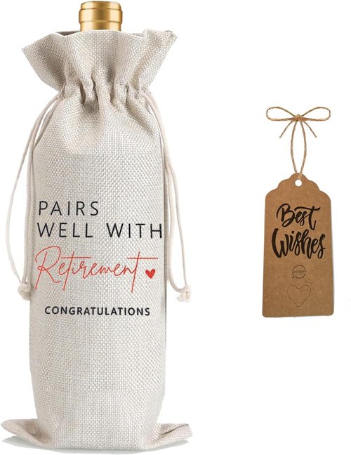 Julont 1Pcs Retirement Gifts for Women Men Farewell Gifts for Friends Retirement Wine Bag with 1Pcs Kraft Blessing Cards and natural jute rope