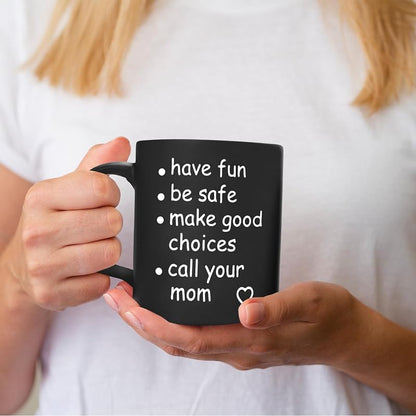 Black 11 Oz Funny Call Your Mom Coffee Mug – Ceramic Gag Gift for College Freshmen, Graduation