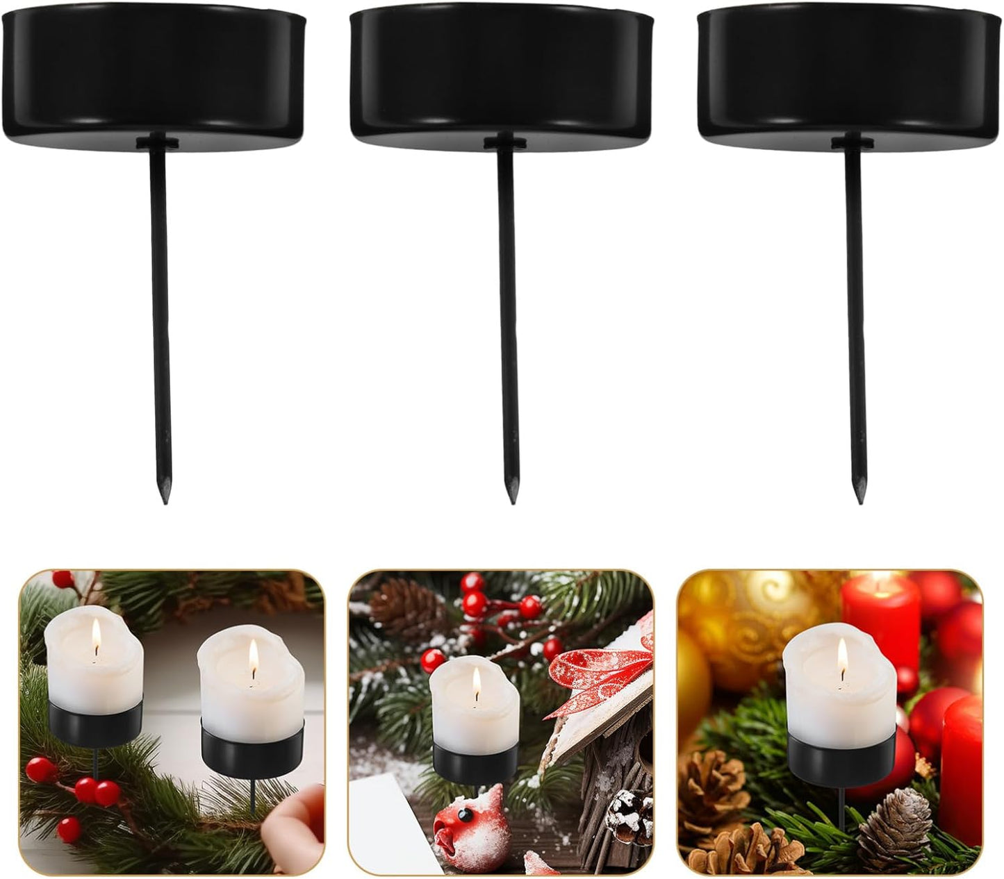 Veemoon Candle Holder Stakes - 6pcs Heavy-Duty Metal Taper Candlestick Holders for Centerpieces | Black
