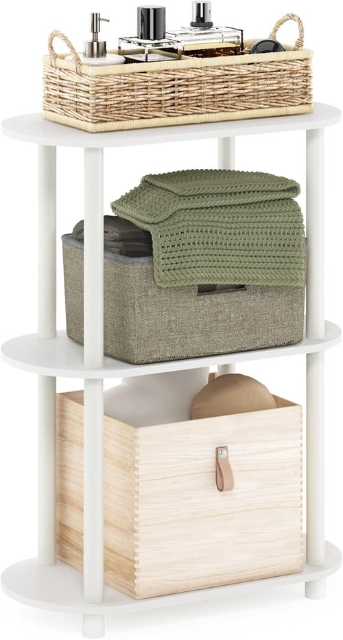 Furinno 3-Tier Modern Oval Side Display Rack - No Tools Required, White Finish