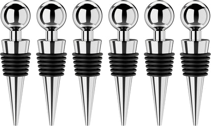 Wine Stoppers for Wine Bottles 6Pcs Vacuum Wine Bottle Stopper with Silicone Reusable Wine Corks, Leak proof Keep Fresh Suitable for Standard (Silver, 6 Pack)