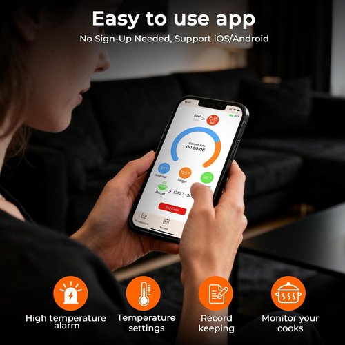 BlueSwan Wireless Meat Thermometer - Bluetooth Food Thermometer with 820 ft Range & Magnetic Design for BBQ Cooking
