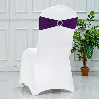 MDS Spandex Chair Sashes - Premium Stretch Covers with Buckle Slider for Weddings & Events | Purple, Pack of 50