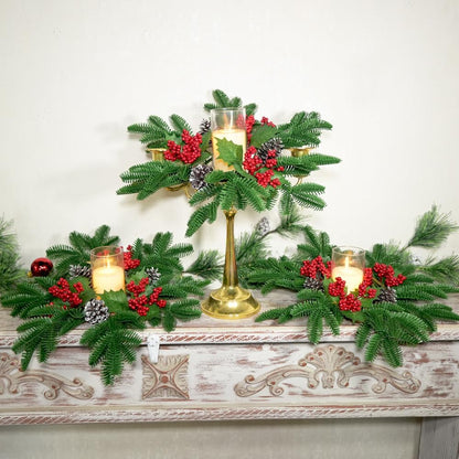 Skiennix Christmas Small Wreaths - 3Pcs 13.5-Inch Greenery Pine Candle Holder Rings for Home Decor