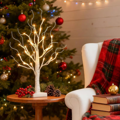 White Birch Tree Lighted Tabletop Decor 22-Inch Battery-Powered w/ Timer