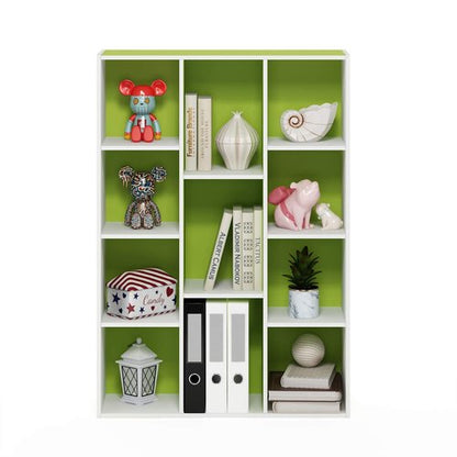 Furinno LUDER Book Shelf, 11-Cube Bookshelf, Reversible Bookcase, 9.4 x 29.1 x 41.7, Easy Assembly, for Living Room, Bedroom, Home Office, White/Green