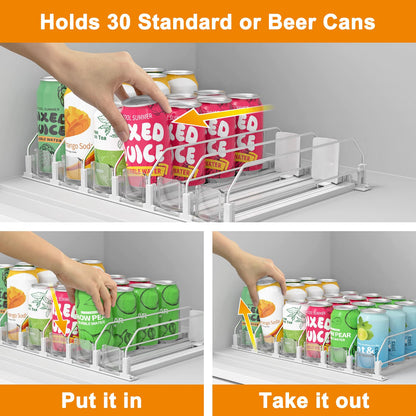 LOTAFEE Drink Organizer for Fridge - Soda Dispenser with Smooth and Fast Pusher Glide - Width Adjustable Beer Can Water Bottle Drink Dispenser for Fridge (5-rows, 16.5"X15"X3.2")