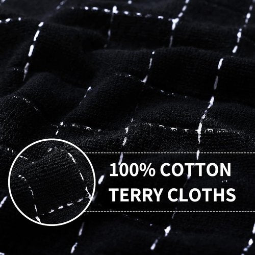 Homaxy Kitchen Towels - 100% Cotton Terry, Soft & Super Absorbent | Checkered Design, 4 Pack (Black, 13 x 28 Inches)