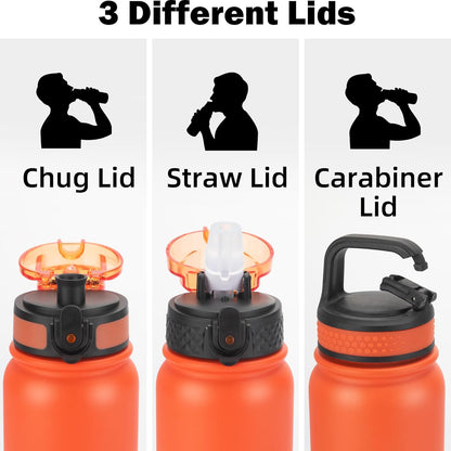 Oldley Insulated Water Bottle - 20oz Stainless Steel with Straw & 3 Lids | Leak-Proof Ombre Orange-Green