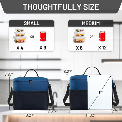 MIER Insulated Lunch Bag - Portable 12-Can Cooler with Shoulder Strap for Office & School | Medium Navy
