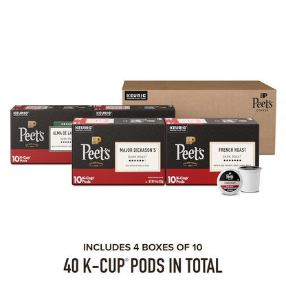 Peet's Coffee K-Cup Pods Dark Roast Variety Pack - 100% Arabica, 40 Count (4 Boxes of 10 Pods)