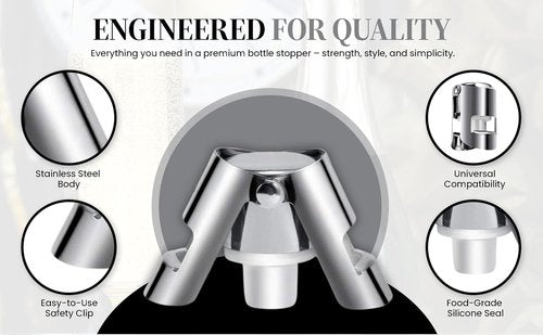 Champagne Stoppers -Stainless steel Wine Bottle stopper-Durable with Leak-Proof Seal for Sparkling Wine Bottles - Perfect for Celebrations and Special Occasions (Silver, 2 pack).