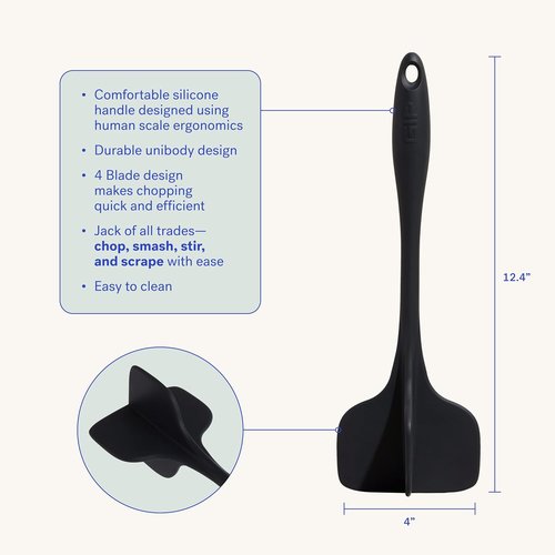GIR Silicone Quad Meat Chopper - 12-Inch Slate Color | Non-Stick, Heat Resistant Handle for Versatile Cooking
