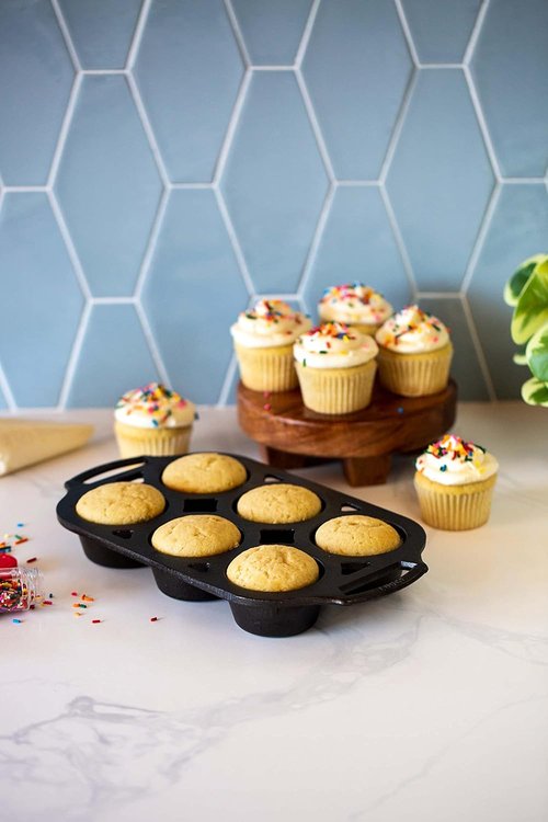 Lodge Cast Iron Muffin Pan - Durable Set of 2 for Perfectly Baked Muffins | Non-Stick Finish