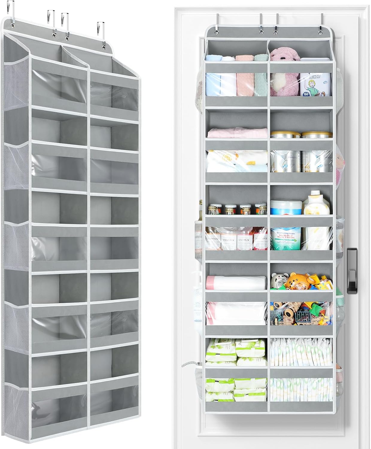 Yecaye 5-Tier Over The Door Organizer - Heavy-Duty Dual-Column Storage for Bedroom, Bathroom & Pantry - Grey
