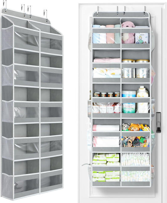 Yecaye 5-Tier Over The Door Organizer - Heavy-Duty Dual-Column Storage for Bedroom, Bathroom & Pantry - Grey