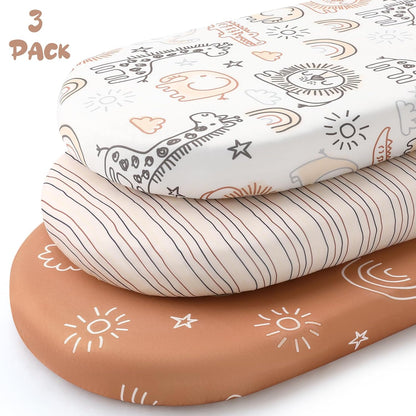 Yoofoss Bassinet Sheets - 3-Pack Fitted Sheets for Halo, Baby Delight & Angelbliss | Soft, Breathable Design (Brown & Animals)