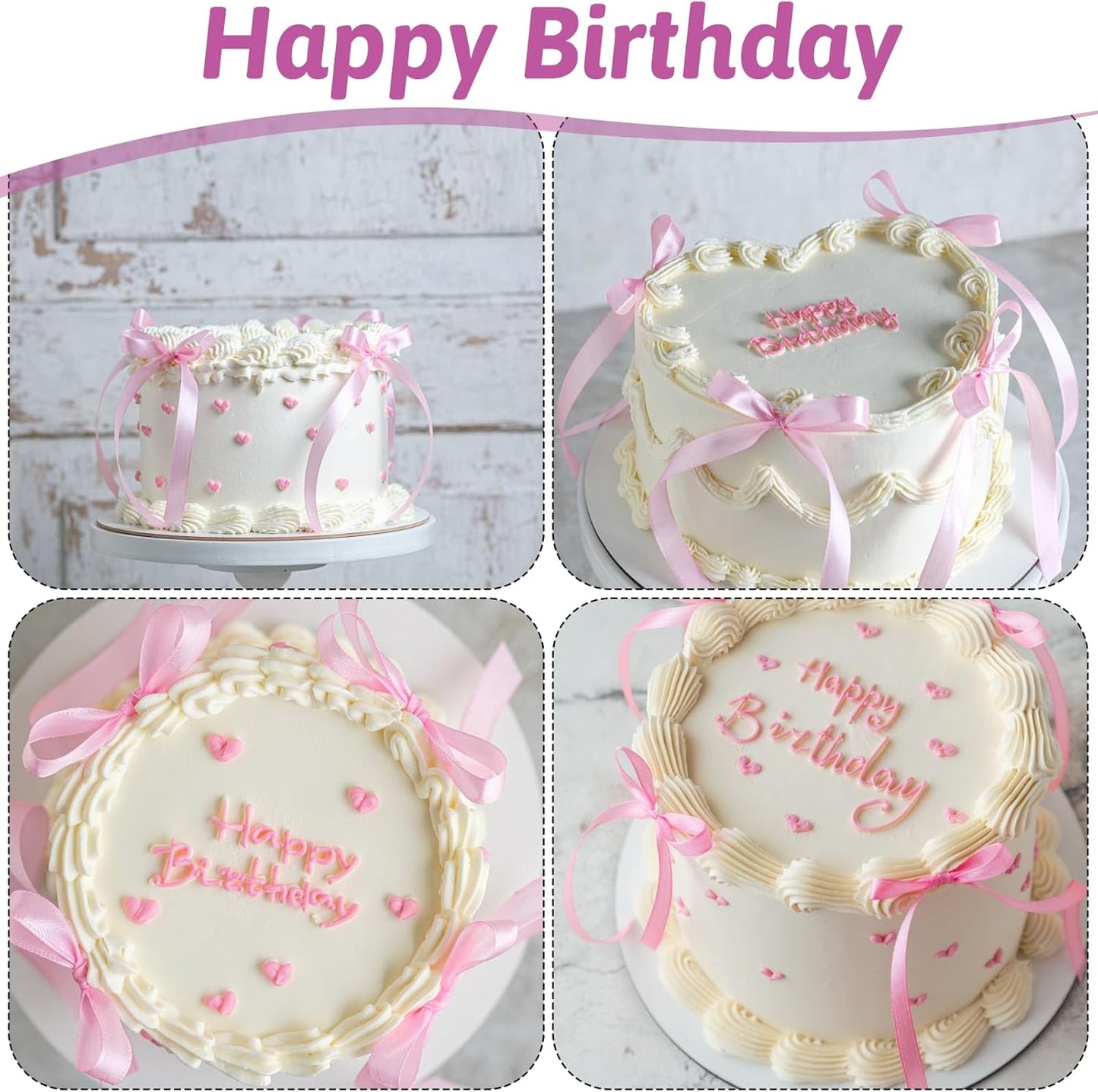 Skiennix 30Pcs Bow Cake Toppers - Pink Bowknot Decorations for Birthday & Wedding Parties