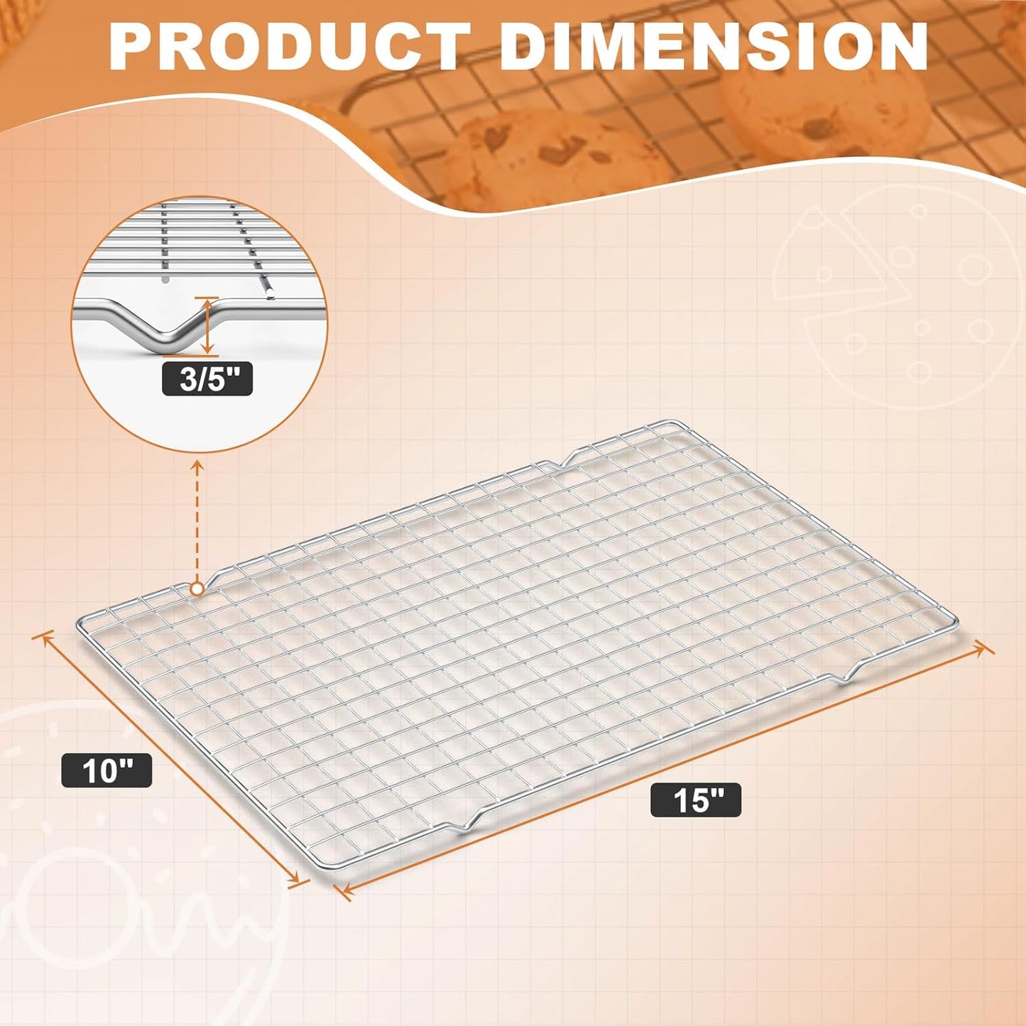 TOPCJ Cooling Rack Set - 2PCS Heavy Duty Stainless Steel Baking Racks | 10” x 15” Non-Stick Design for Grilling & Roasting