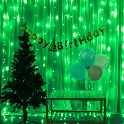 Star 304 LED Curtain String Lights - 9.8ft x 9.8ft | 30V, 8 Modes for Wedding & Home Decor (Green)