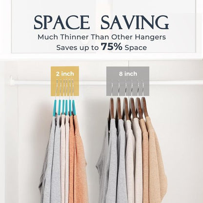 HOUSE DAY Mint Green Velvet Hangers - 60 Pack Non-Slip Heavy Duty Suit Hangers | Space-Saving Design with 360° Rotating Hook