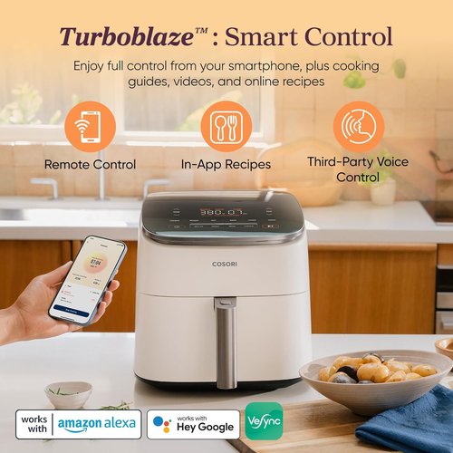 Cosori 9-in-1 TurboBlaze Air Fryer - Smart Control, 6 Qt, Precise Heating, Cream Finish