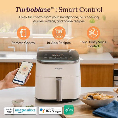 Cosori 9-in-1 TurboBlaze Air Fryer - Smart Control, 6 Qt, Precise Heating, Cream Finish