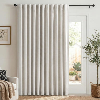 Skiennix 100% Blackout Linen Curtains - Thermal Insulated Drapes for Bedroom | 96" Long, Beige