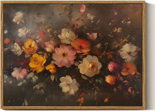 InSimSea Framed Canvas Wall Art - Vintage Fall Floral Painting for Living Room & Bedroom | 12x16 Inch