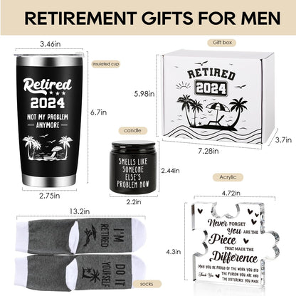 Cool Retirement Gifts for Men- Retired 2024 Not My Problem Anymore Gift Baskets Funny Happy Retirement Gifts for Him, Colleague, Leader, Boss Teacher Coworker Ideas for Retirement Tumbler Set