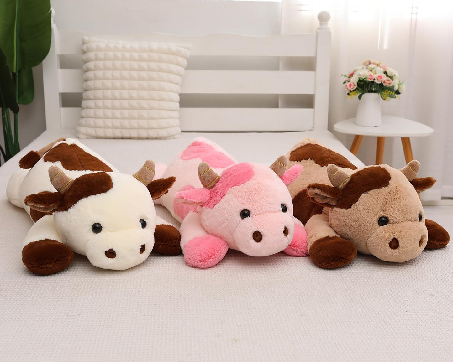 YESGIRL 25.6 inch 5 lbs Cow Weighted Stuffed Animals, Large Weighted Plush Animal, Cute Plush Toy Pillow, Soft Kawaii Plushie Gifts for Adults, Kids, Boys and Girls