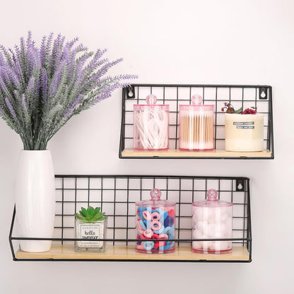 Tbestmax Qtip Holder Set - 4 Pack Pink Plastic Apothecary Jars for Bathroom Organization | 12 oz & 10 oz
