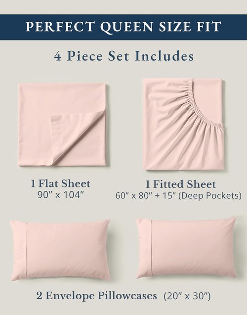 **LANE LINEN Eco-Friendly 100% Organic Cotton Queen Sheets - Mercerized, Fade Resistant, Dusty Rose**