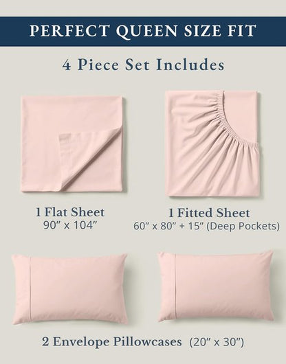 **LANE LINEN Eco-Friendly 100% Organic Cotton Queen Sheets - Mercerized, Fade Resistant, Dusty Rose**