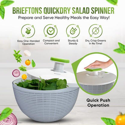 Brieftons 6.2-Quart Salad Spinner - Easy One-Handed Pump for Washing & Drying Greens, Vegetables, Fruits
