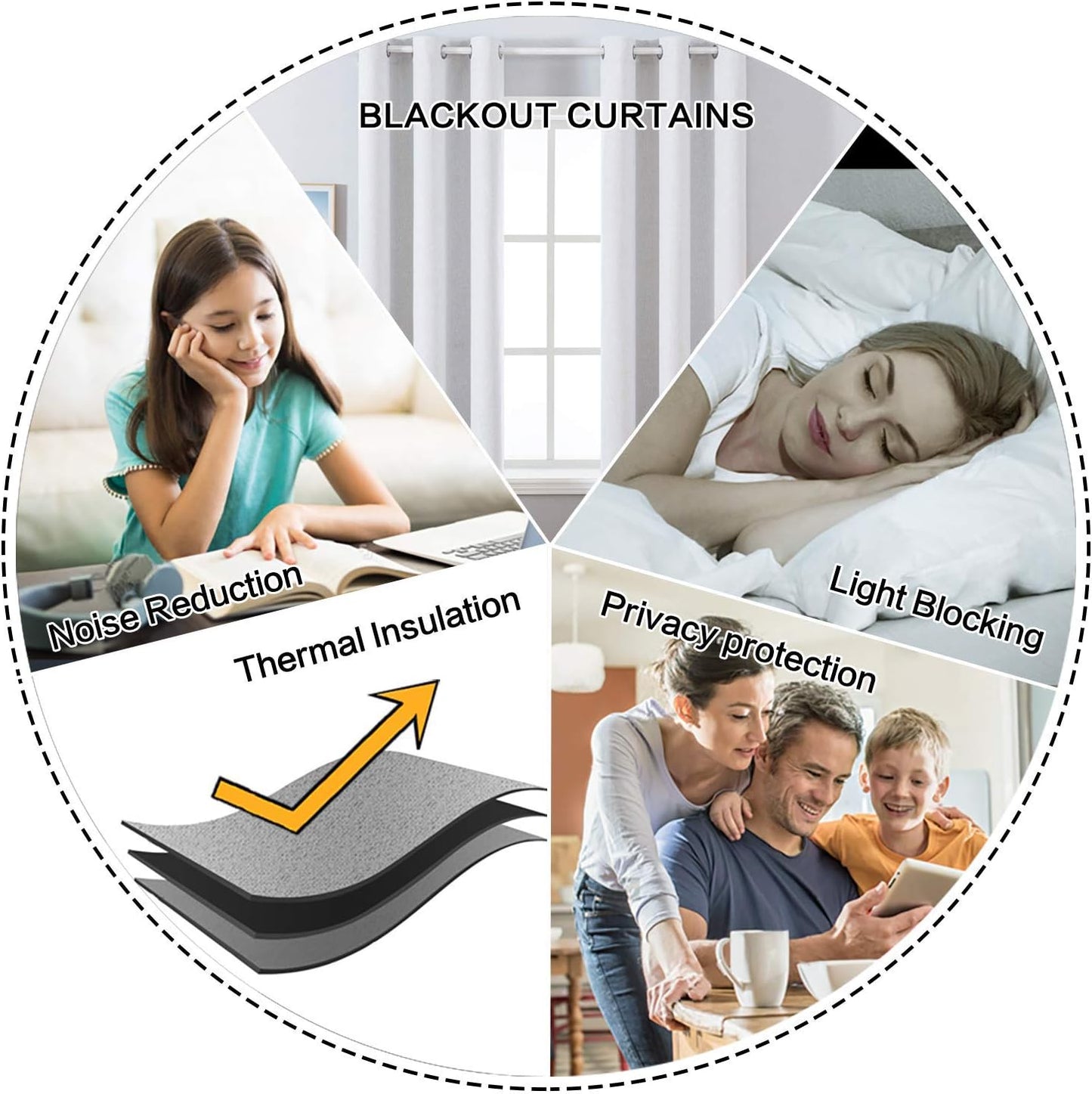 MIULEE Blackout Curtains - 100% Thermal Insulated Room Darkening Drapes | Grayish White, 42x63 Inch (2 Panels)
